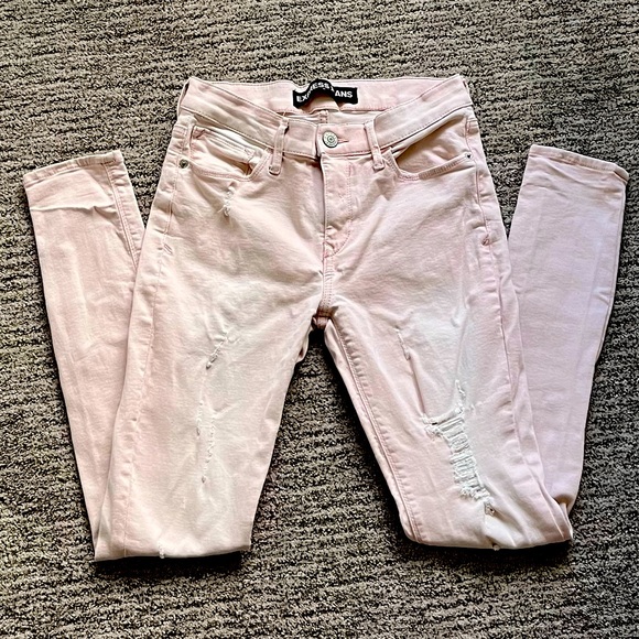 Express Pale Pink Distressed Skinny Jeans - Picture 3 of 5
